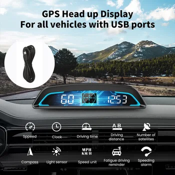 Auto HUD Head Up Display GPS Automobilių Hud Spidometras Automobilių Projektorius su Aukščio Kompasas greičio viršijimo Signalas Automobilių Reikmenys