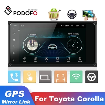 Podofo Android 2 Din Automobilio Radijo Toyota Corolla Multimedijos MP5 Vaizdo Grotuvas GPS WIFI, Stereo Imtuvas Paramos Atsarginę Kamerą