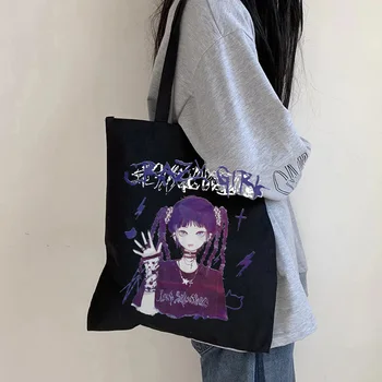 90s Goth, Gothic Pirkinių Krepšys Grafinis Nešti Harajuku Shopper Bag Moterų Drobės Pečių Maišą Moterų Ulzzang Juokinga Ekologinio Didelės talpos