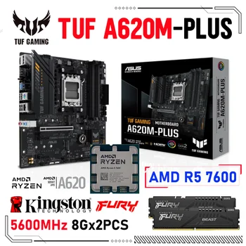 ASUS TUF ŽAIDIMŲ A620M-PLUS pagrindinė Plokštė DDR5 128 GB Su AMD Ryzen 5 7600 Procesorius CPU+Kingston Fury RAM DDR5 5600MHz 8Gx2 Combo