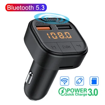 Bluetooth 5.3 Automobilių Wireless FM Siųstuvo Radijo Adapterį QC3.0 Greito Įkrovimo Aukštų Bosas Car MP3 TF Kortelę U Disko Muzikos Grotuvas