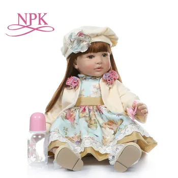 NPK didelis dydis 60CM atgimsta bamblys mergina tikroviška bebe lėlės reborn ilgų tiesių rudos spalvos-raudona, plaukai, 6 Mėnesį nekilnojamojo baby doll