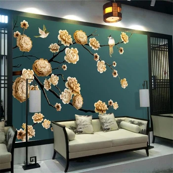 Individualizuotos fono paveikslėlį 3D ranka-dažytos gėlės ir paukščiai rūmų, tv foną, sienos 3d обои gyvenimo kambario, miegamasis restoranas 3d tapetai