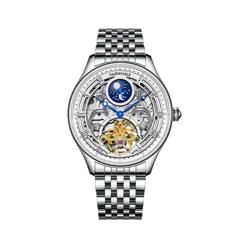 Ženklas Fairwhale Vyrų Automatinis laikrodis 40mm Prabangių Laikrodžių Mechaninis Laikrodis 50M atsparumas Vandeniui Šviesos Skeletas Smagratis Perjungiklis