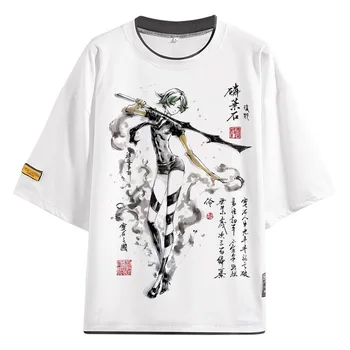 Houseki no Kuni Phosphophyllite T-shirt Anime Marškinėliai Cosplay Kostiumų Suaugusiųjų Lnk Plauti Tapybos, Dizaino trumpomis Rankovėmis T-shirt