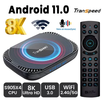 Transpeed Android 11 TV Box AV1 Amlogic S905X4 4K 8K 3D BT4.0 2.4 G&5G Balso Kontrolės Wifi lan 100M Qualty Labai Greitai Dėžutę