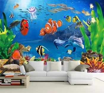 Beibehang Užsakymą tapetai 3d freskos svajinga povandeninis pasaulis gražus vaikų kambaryje sofa fone sienų tapybos 3d tapetai