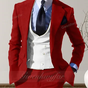 Gwenhwyfar Mados, Naujo Dizaino 2023 Raudona Vyrų Kostiumas Vieną Krūtinėmis Vestuvių Tuxedos Butas Atvartas Mados Jaunikis Oficialų Suknelė