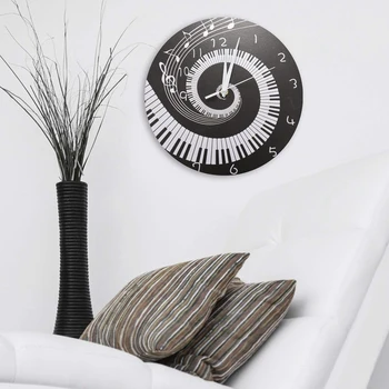 Elegantiškas Pianino Klavišą, Laikrodis, Muzikos Įrašus Banga Turas Modernus Sieninis Laikrodis Be Baterijos Juoda + Balta Akrilo