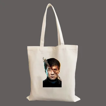 Kietas Jackie Chan Pečių Maišą Studentų Moteriška Rankinė Daugkartinio naudojimo pirkinių maišelius canvas tote maišą, rankinės pirkinių