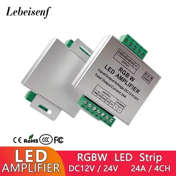 RGBW LED Duomenų Signalo Galios Stiprintuvo 24A/4CH DC12V 24V Slopintuvo Reguliatorius Plėtra Kartotuvas LED Full Lempos Šviesos Juostelės