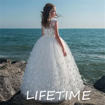 Naujas Baltos spalvos Gėlių mergaičių Suknelės, Vestuvių 3D Drugeliai Duobute Inscenizacija Suknelės, Pirmosios Komunijos Suknelė Mergaitėms