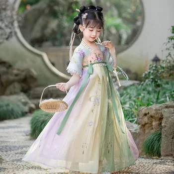 2022 Naujas Aukštos klasės Mergaičių Hanfu Vasaros Plonas Antikvariniai Vaikų Senovės Drabužius Kinų Stiliaus Super Pasakų Ru Sijonas, Suknelė