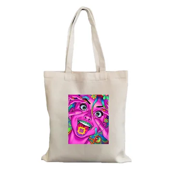 Psychedelic Trippy Seksuali Moteris Lucid Dream Harajuku grafinis Drobės Shopper Bag Pečių Maišą Daugkartinio naudojimo moterų drobės pirkinių krepšys