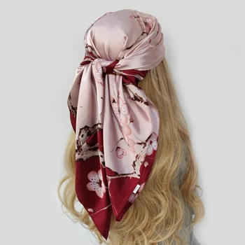 2022 Neckerchief Skara Apsiaustas Spausdinti Šilko Satino Skara aikštėje Moterų Musulmonišką Hidžabą Elegantiškas Lankelis Bandana dizaino, prekės ženklo foulard