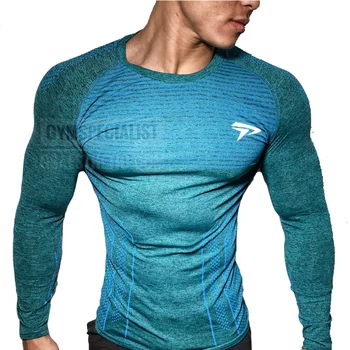 Naujas Vyrų sporto ilgomis rankovėmis triko raumenų vyrų fitneso veikia kvėpuojantis mokymo drabužius T-shirt aukštos pavasario viršų