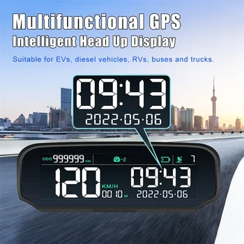 Saulės Automobilių HUD GPS Head-Up Ekranas Skaitmeninis Laikrodis Spidometras Per didelio Greičio Signalą Nuovargį Vairavimo Įspėjimo Aukštis Rida Ekranas
