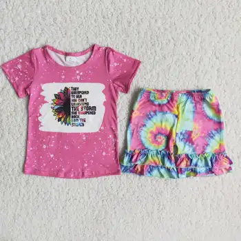 RTS Saulėgrąžų Raidės T Shirt Baby Vasaros Drabužių Rinkiniai Bamblys Vaikai Pynimas Šortai Kostiumas, Kaklaraištis Dažų Merginos Komplektai