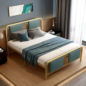 Modernus, paprastas ir prabangus geležies lova, minkšta pagalvėlė lova, 1.2 m-1.5 m, vienas dvigubas ketaus rėmo lova, namų apyvokos minkšta lova