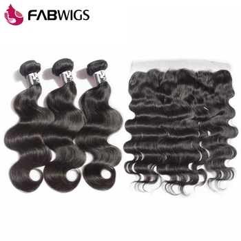 Fabwigs Malaizijos Plaukų Ryšulius su Uždarymo 13x4