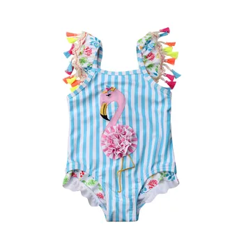 6M-5T Vaikams, Kūdikių Mergaitės Bikini Flamingo Naujagimiui Merginos Mėlynas Dryžuotas maudymosi Kostiumėliai, Kutas vientisas maudymosi kostiumėlį, Maudymosi Kostiumą Paplūdimio