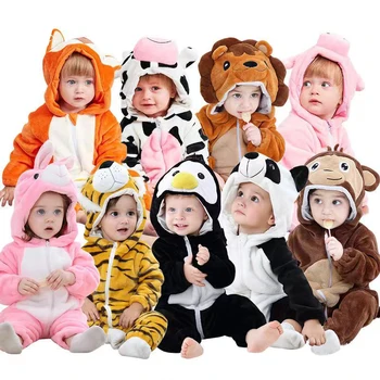 Mielas Animacinių Filmų Flanelė Kūdikiams Fox Karvės, Triušiai Panda Pižama Medvilnės Baby Berniukas Ir Mergaitė Gyvūnų Kostiumas Kūdikių Jumpsuit Kigurumi Apranga