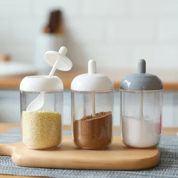Plastikinės Skaidrios Virtuvės Reikmenys Spice Box Druskos Cukraus Pipirų Miltelių, Prieskonių, Buteliukas Su Šaukšteliu ir Dangteliu Integruotas
