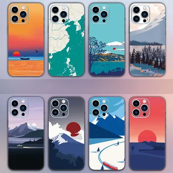Kalnų Saulėlydžio Wrap Odos iPhone 14 ir 13 Pro Max Mini Lipdukas Kino Gamtos požiūriu Matinis Užsakymą Telefono Pilnas Atgal Lipdukas