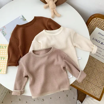 Kūdikių apvalios kaklo marškinėliai megztinis, striukė, pavasario ir rudens berniukų ir mergaičių grubus pliurpalas ilgomis rankovėmis viršų