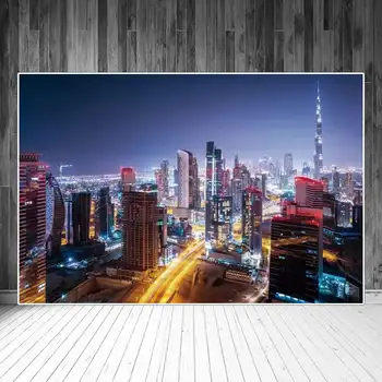 Naktį Dubajus Miesto Pastatų Fotografijos Fonas Orientyrą Žibintai Vaizdingas Vietas Kraštovaizdžio Fone Fotografijos Portretas Rekvizitai