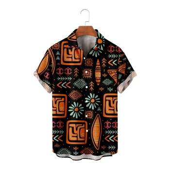 Vyriški Laisvalaikio Marškinėliai Cool Genčių fragmentais Spausdinti Havajų Stiliaus trumpomis Rankovėmis Black Marškinėliai Cool Vasaros Viršūnes Derliaus Kvėpuojantis