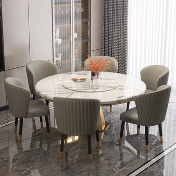 Modernus minimalistinis ir prabangūs italijos marmuro apskritas ratas, kurie gali pasukti didelių ir mažų namų ūkio valgomojo stalai.
