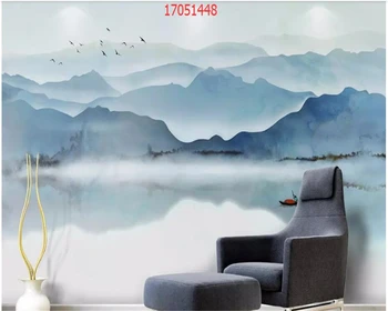 beibehang Pasirinktinis dydis naujų Kinijos rašalo kraštovaizdžio paukštis kambarį debesis, pušyne, abstraktus mėlyna TV foną, sienos tapetai