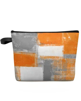 Aliejaus Tapybai Abstrakčių Geometrinių Orange Užsakymą Kelionės Kosmetikos Krepšys Nešiojamų Makiažas Saugojimo Dėklas Moterų Vandeniui Pieštukas Atveju