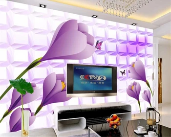 beibehang papel de parede3D Mados estetinės trimatis violetinė gėlių tapetai namų dekoro fono sienos behang