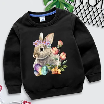 Easter Bunny Megztiniai Berniukams, Mergaitėms Ilgarankoviai Hoodies Vaikams, Senovinių Gėlių Mados Viršų Animacinių filmų Gyvūnų Atsitiktinis Vaikų Drabužiai