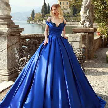 Elegantiškas nuo Peties Mėlynas Zawalcowany V-kaklo Kamuolys Išaugo Prom Dresses Oficialią Šalies Auginami Vakaro Suknelės 2023 Jojo De Morrie