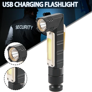 1pc 500-999 Liumenų Magnetinio Darbą, Šviesos, IP65 Vandeniui USB Įkraunamas Žibintuvėlis 90 Laipsnių Pasukti Nešiojamų COB LED Žibintų