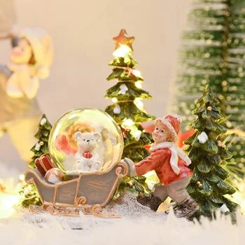 Mados Kalėdų Namų Dekoro Priedai Kaimas Namai Pav Sniego/Santa Claus Figūrėlės Kalėdų Dekoro Elnias Dovana LED Šviesos