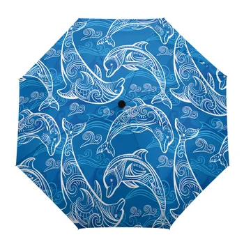 Vasaros Delfinų Bangos Tekstūros Automatinis Skėtis Kelionės Sulankstomas Skėtis Nešiojami Vėjo Skėtis Skėčiai