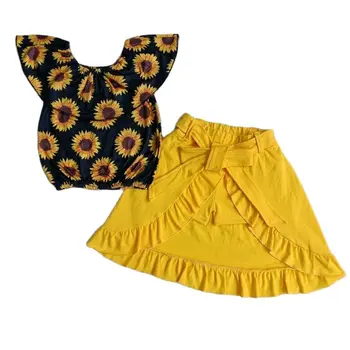 Mergaičių Drabužių Rinkiniai Vasaros Off peties Viršūnės Saulėgrąžų, Gėlių, T-marškinėliai ir Sijonai Grupės 2pieces Kūdikių Bamblys Stilingas Kostiumai