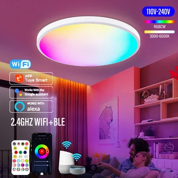 Smart WIFI LED Apvalus Lubų Lempa RGBCW Pritemdomi RF Nuotolinio Valdymo Tuya Alexa, Google 