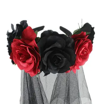 Helovinas Modeliavimas Spalvinga Rožių Gėlių ekrano užsklandą Juoda Ragana Hairband Cosplay Mirusiųjų Dienos Vinjetė