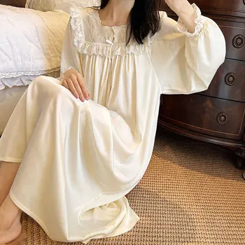 Elegantiškas Moteris Sleepwear Princesė Dress Prancūzų Stiliaus, Siuvinėtų Pižamą.Ponios Antikvariniai Nightdress Moterų Vintage Drabužių