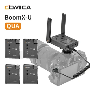 Comica BoomX-U QUA 4 Kanalų UHF Bevielis Mikrofonas Mic su 4 Siųstuvas už Telefono Kamera Video Interviu Live Transliacijos