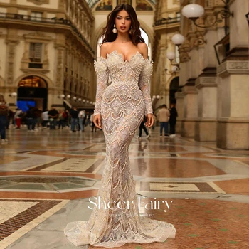 Vien Pasakų Prabanga Off Peties Undinė Dubajus Vakaro Suknelės Moterims Vestuves 2023 Elegantiškas Ilgas Prom Oficialią Chalatai SS371