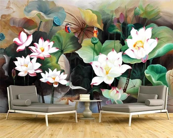 beibehang Fono pritaikymas 3D namų puošybai tapyba, modernus ranka-dažytos lotus kambarį tapetai, fone, sieniniai