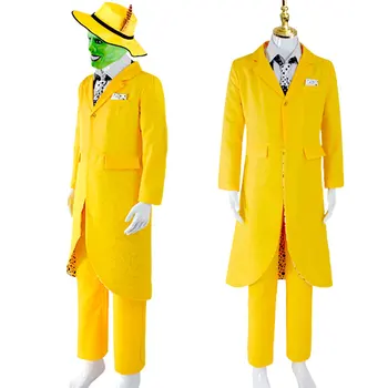Kaukė Jim Carrey Cosplay Kostiumų Suaugusių Vyrų, Geltona Kostiumas Vienodus Komplektus Helovinas Karnavaliniai Kostiumai Žalia Juokinga Kaukė