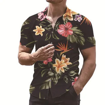 Nauja Vasaros trumpomis Rankovėmis Atspausdintas Marškinėliai Atsitiktinis Mados Gėlių Viršūnes vyriški Marškiniai
