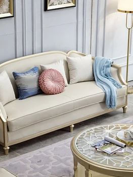 Amerikos lengvojo prabangių medžio masyvo sofa Europos šiuolaikinės paprasta kambarį dydžio 123 odos prancūzijos villa sofa